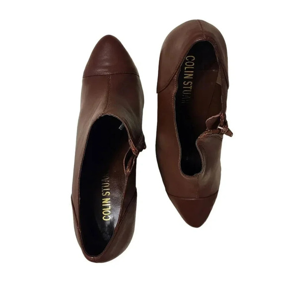 New Colin Stuart Women's Brown Leather Side Zip Ankle Block Heel Booties Size 8B - Picture 10 of 11
